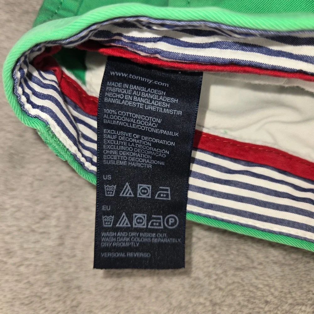Tommy Hilfiger Mens Green Chino Shorts Size 34 Flat Front Cotton Twill Casual